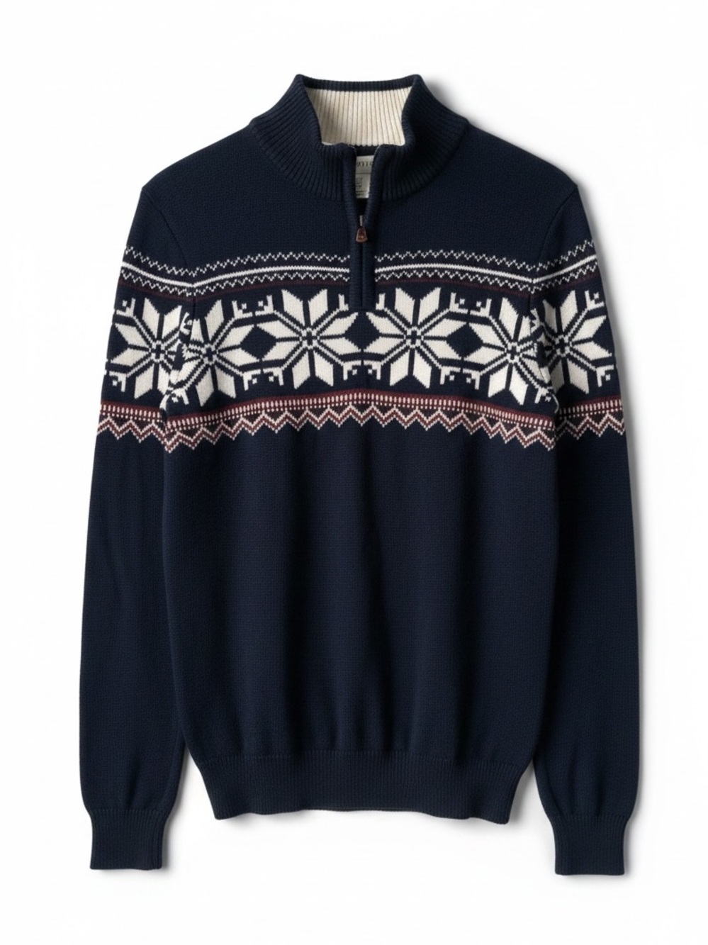 NWT ASPEN Men's Quarter Zip Sweater Blue White Red Fair Isle Pattern Small
